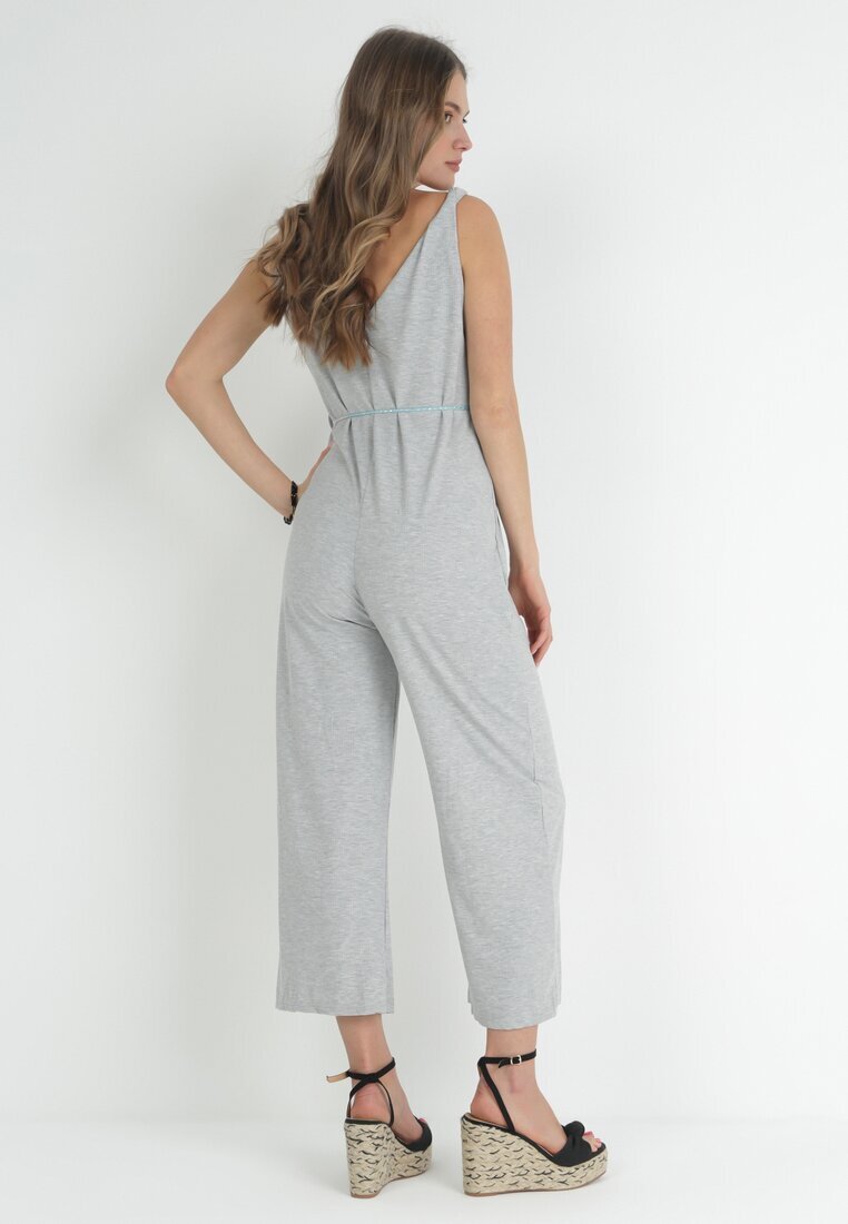r&f fashion Salopetă Gri din Tricot Reiat cu Curea Decorativă Alicen
