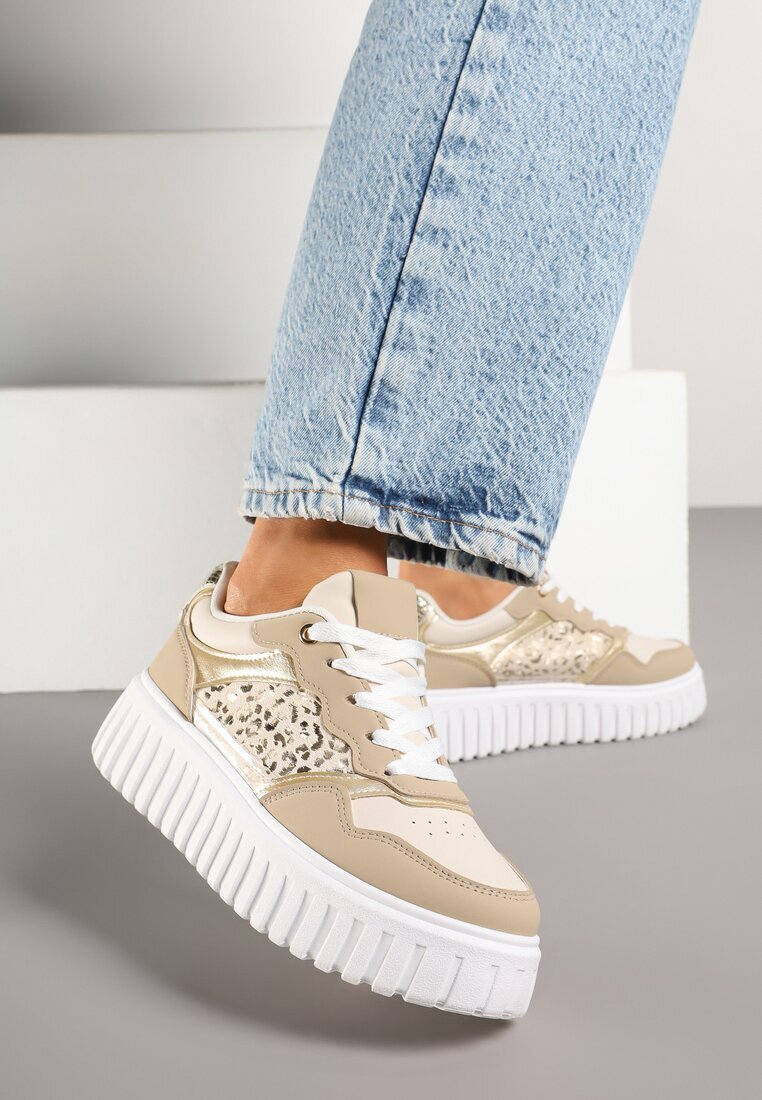 renda Adidași Bej pe talpă groasă în relief cu perforații și imprimeu leopard Odivila