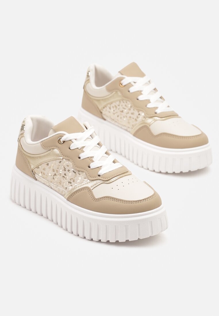 renda Adidași Bej pe talpă groasă în relief cu perforații și imprimeu leopard Odivila