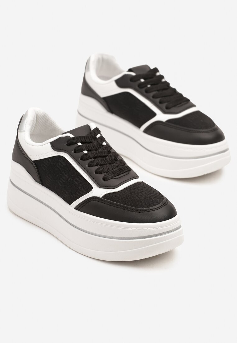 renda Adidași Negru-Alb cu Talpă Groasă Decorați cu Imprimeu în Relief Nalliera