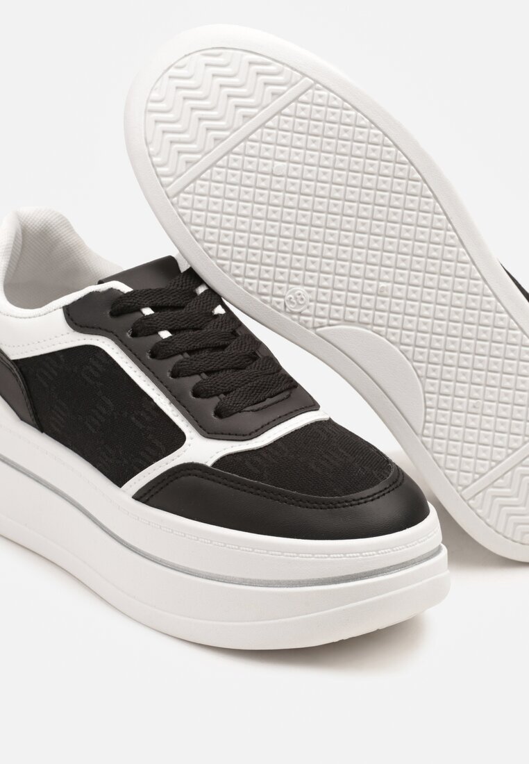renda Adidași Negru-Alb cu Talpă Groasă Decorați cu Imprimeu în Relief Nalliera