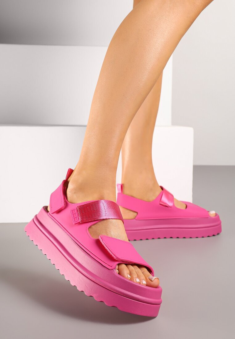 renda Sandale Fucsia Stil Chunky Cu Talpă Groasă Cu Închidere Velcro Militiela