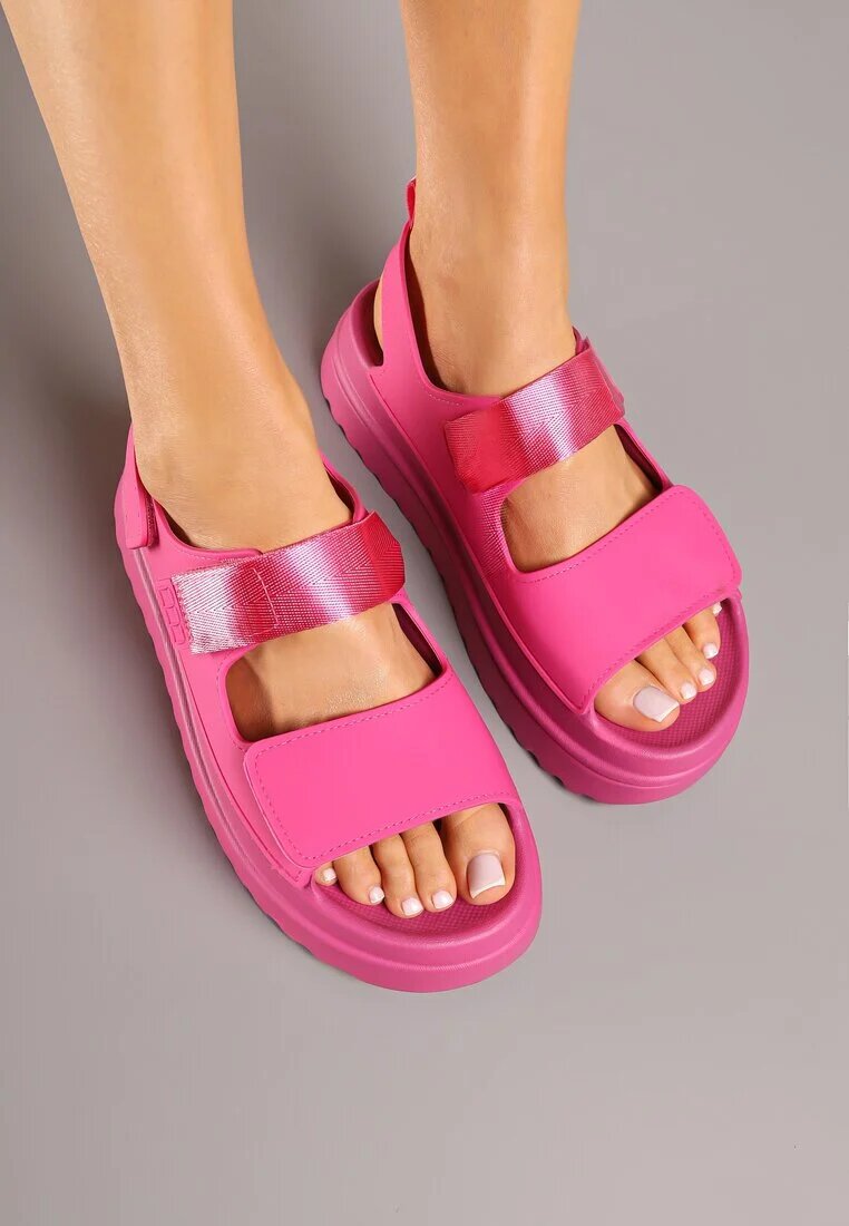 renda Sandale Fucsia Stil Chunky Cu Talpă Groasă Cu Închidere Velcro Militiela