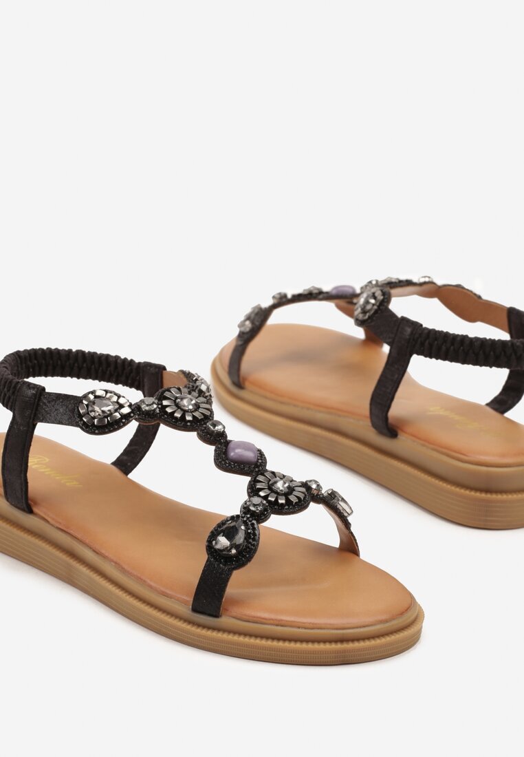 renda Sandale Negre cu bijuterii în stil Boho Julimarae