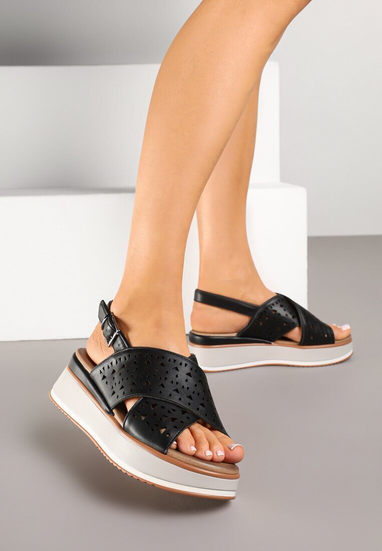renda Sandale Negre cu platformă Decorate cu model ajurat Nevola