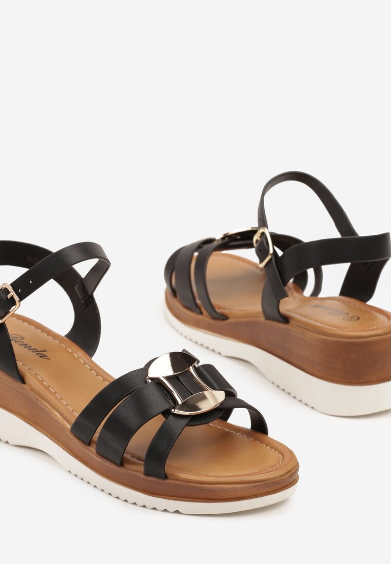 renda Sandale Negre pe coturn cu ornament metalic Nevanissa