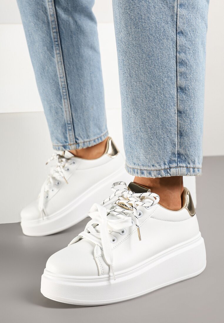 renda Sneakers Albi-Aurii Decorați cu șiret dublu Zdivane