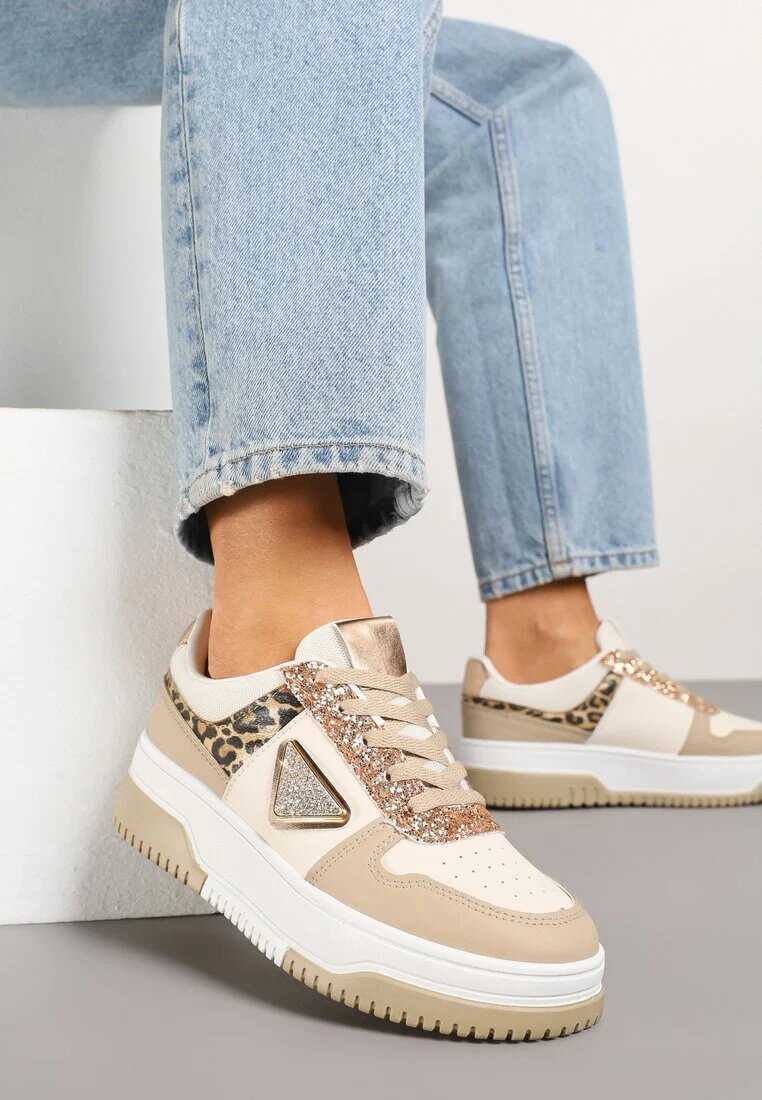 renda Sneakers bej închis Decorați cu sclipici zirconii și perforații Tillitara