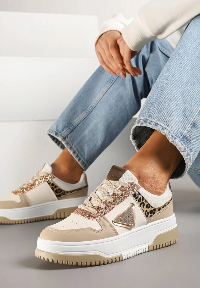 renda Sneakers bej închis Decorați cu sclipici zirconii și perforații Tillitara