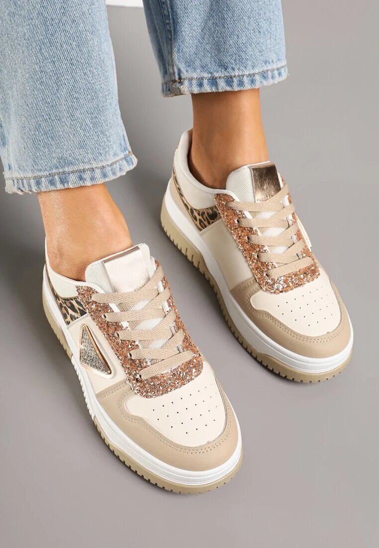 renda Sneakers bej închis Decorați cu sclipici zirconii și perforații Tillitara
