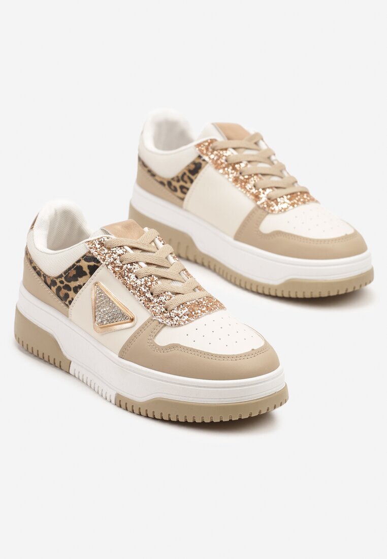 renda Sneakers bej închis Decorați cu sclipici zirconii și perforații Tillitara
