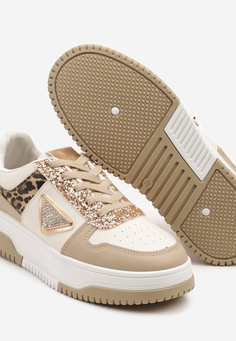 renda Sneakers bej închis Decorați cu sclipici zirconii și perforații Tillitara