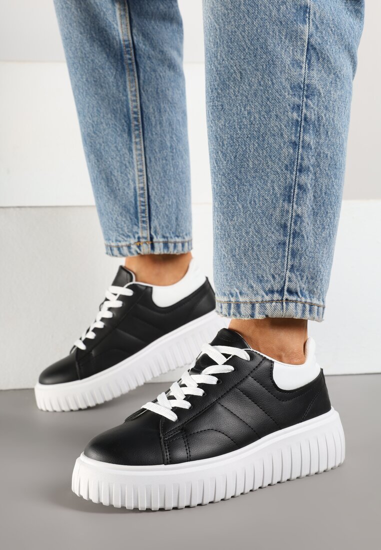 renda Sneakers Negri-Albi cu Talpă Groasă în Relief Zdivila