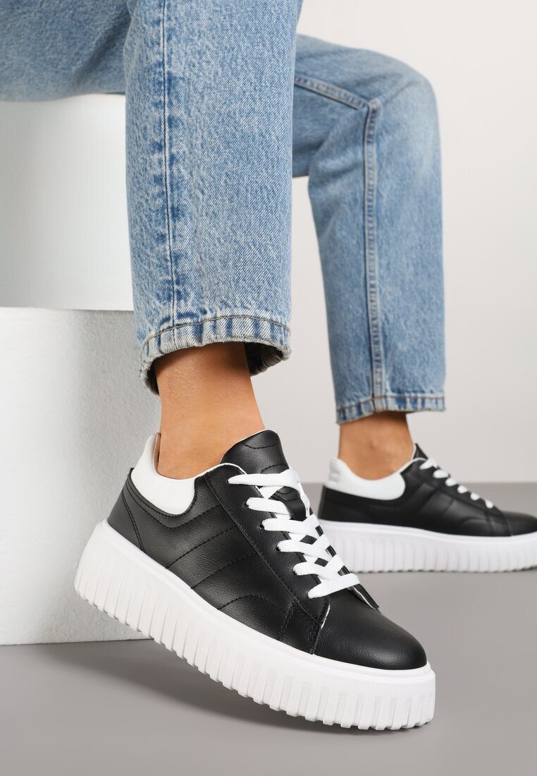 renda Sneakers Negri-Albi cu Talpă Groasă în Relief Zdivila