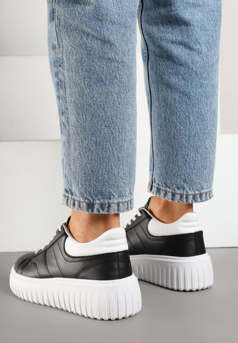 renda Sneakers Negri-Albi cu Talpă Groasă în Relief Zdivila