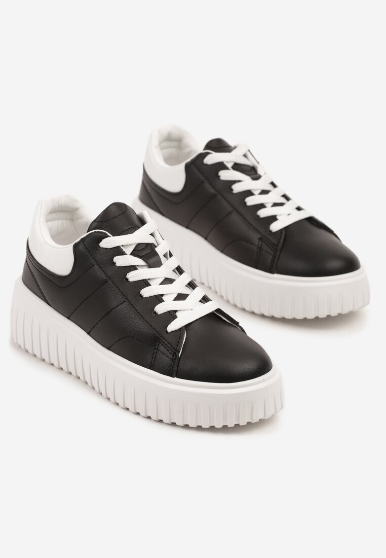 renda Sneakers Negri-Albi cu Talpă Groasă în Relief Zdivila