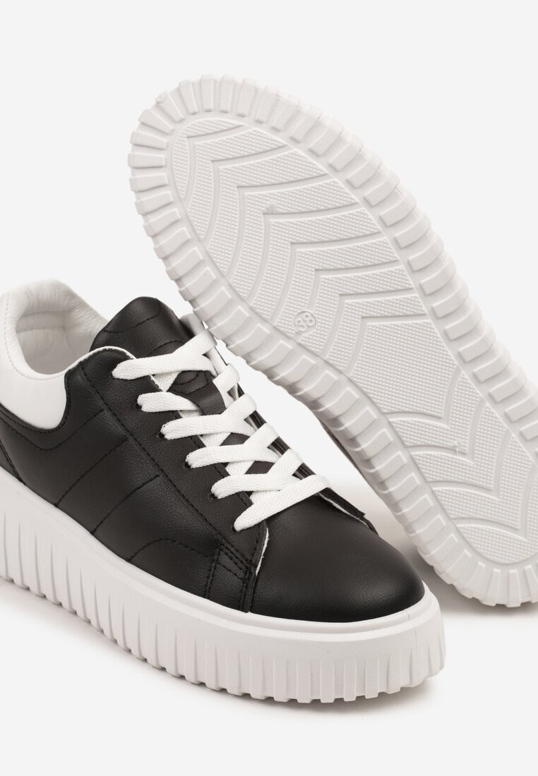 renda Sneakers Negri-Albi cu Talpă Groasă în Relief Zdivila