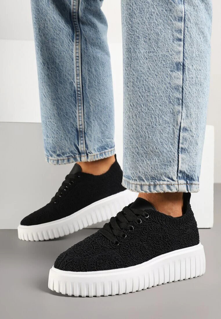 renda Sneakersy Negri cu Talpă Groasă și Față Perforată Ellisene