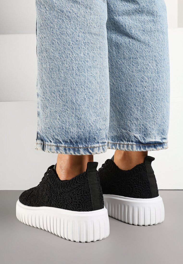 renda Sneakersy Negri cu Talpă Groasă și Față Perforată Ellisene