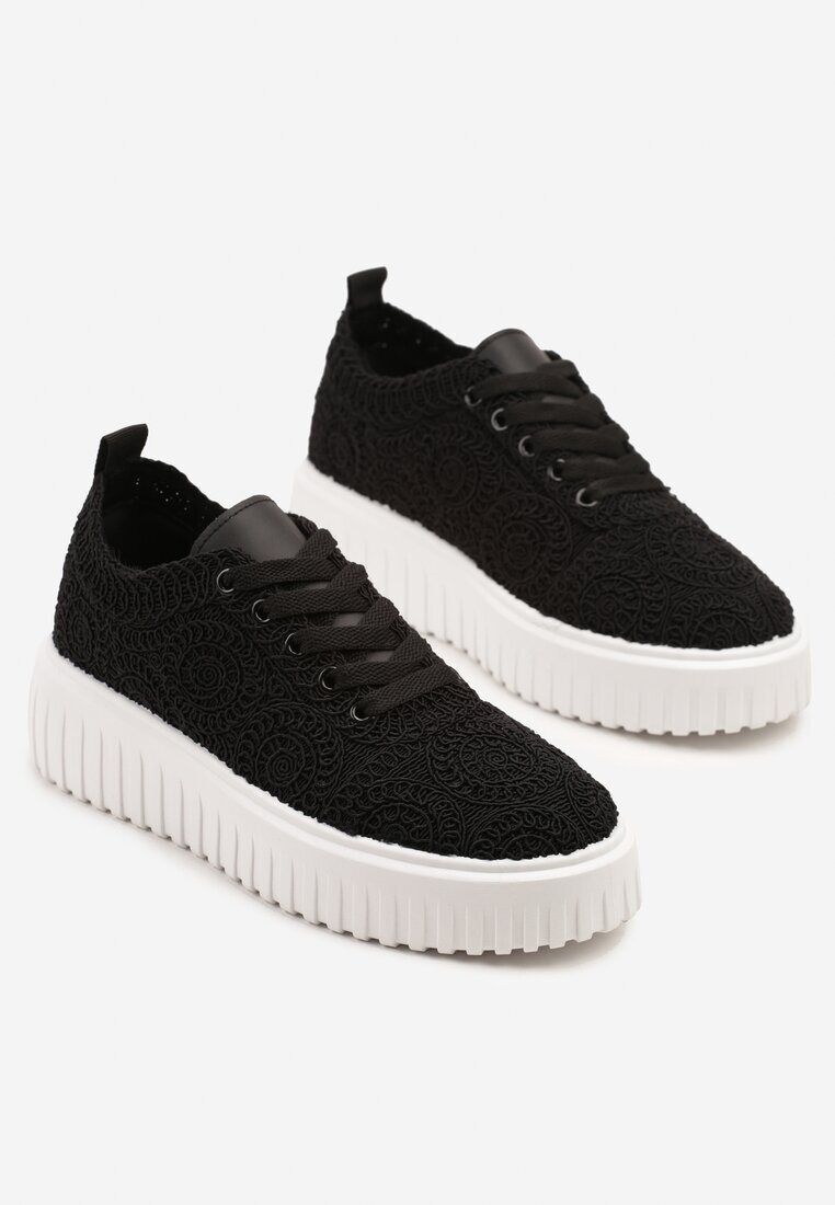 renda Sneakersy Negri cu Talpă Groasă și Față Perforată Ellisene