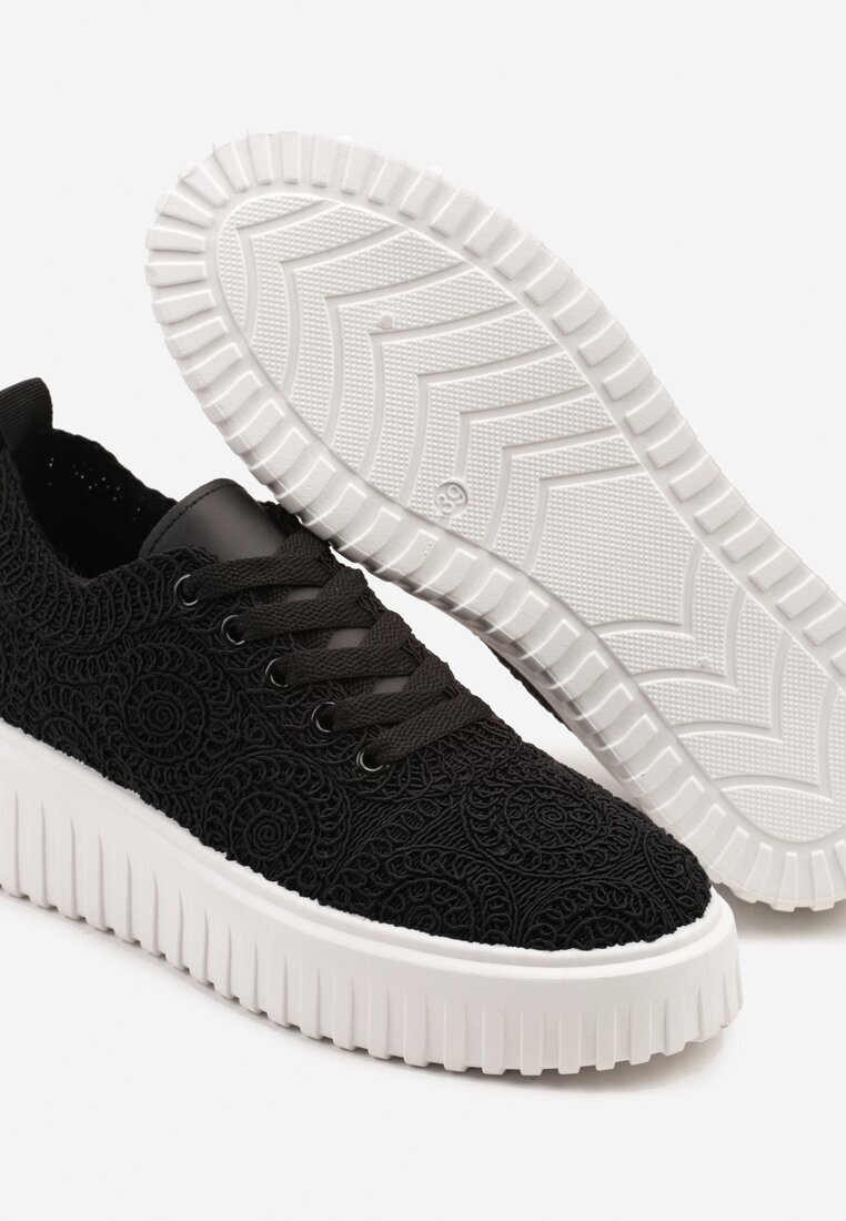 renda Sneakersy Negri cu Talpă Groasă și Față Perforată Ellisene