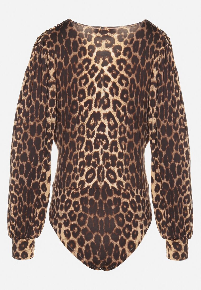 retro & icone Body Maro Drapat Leopard cu Decolteu în V și Mâneci Dorige
