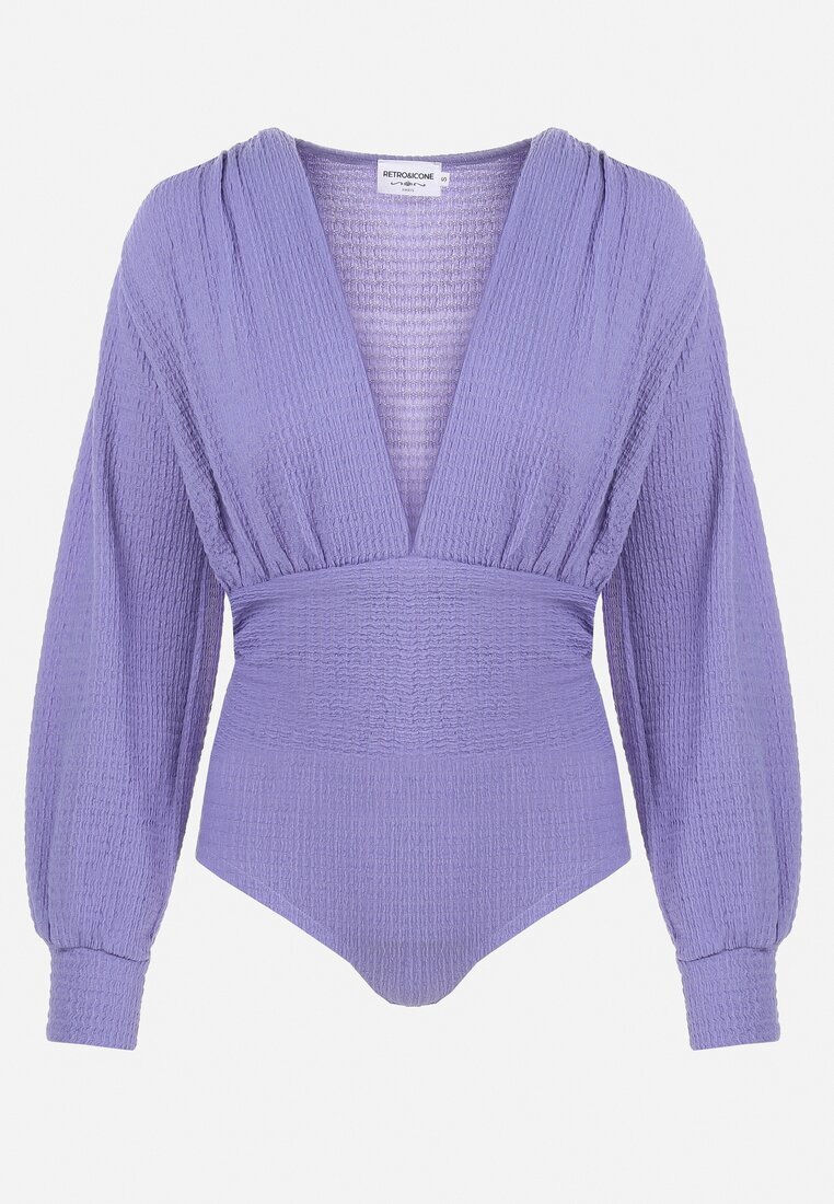 retro & icone Body Violet cu Mâneci Bufante și Decolteu Adânc Gulzar