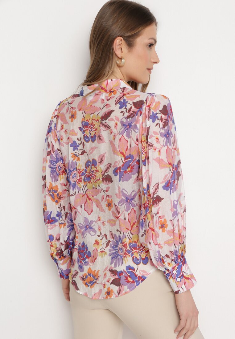 retro & icone Cămașă Alb-Roz cu Imprimeu Floral cu Croială Clasică Lumelia