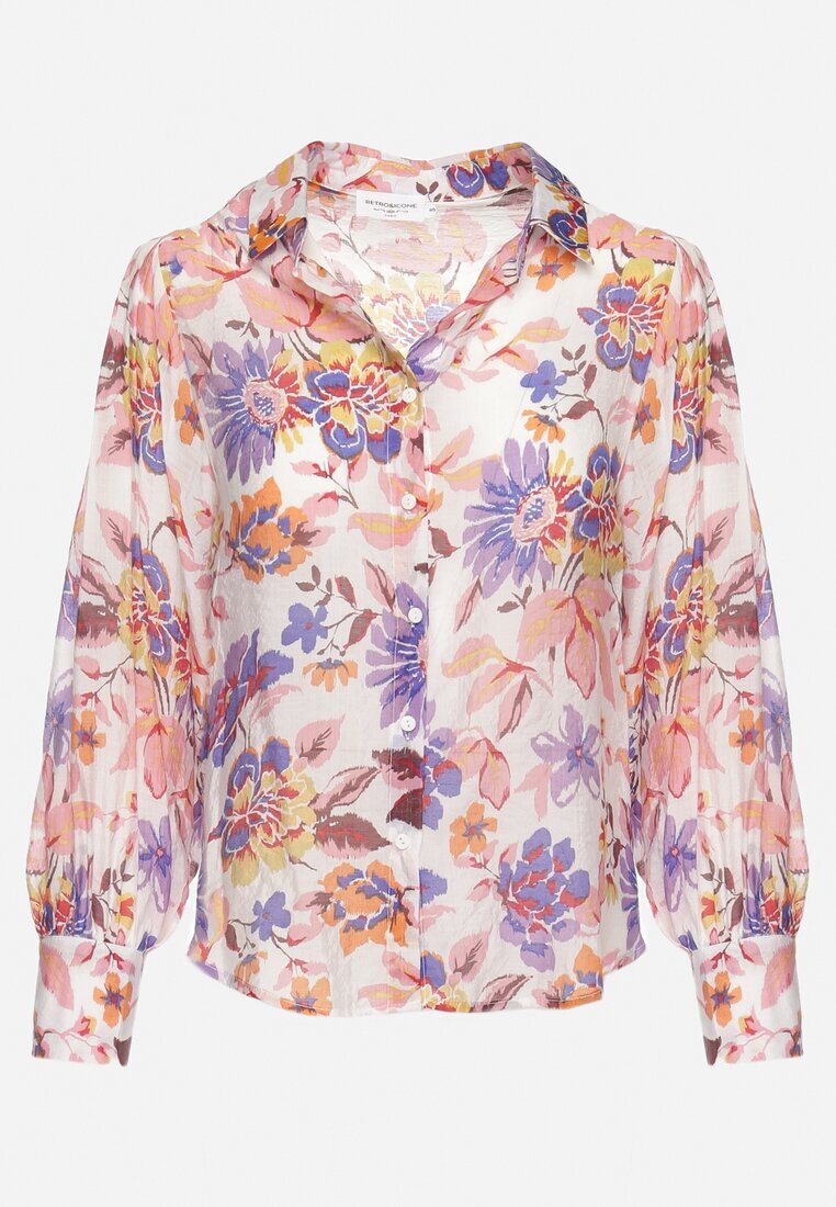 retro & icone Cămașă Alb-Roz cu Imprimeu Floral cu Croială Clasică Lumelia