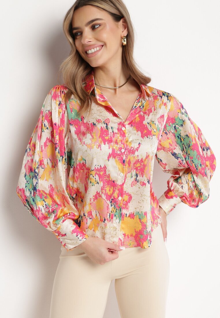 retro & icone Cămașă în bej și roz cu model abstract strălucitor Wilnaria
