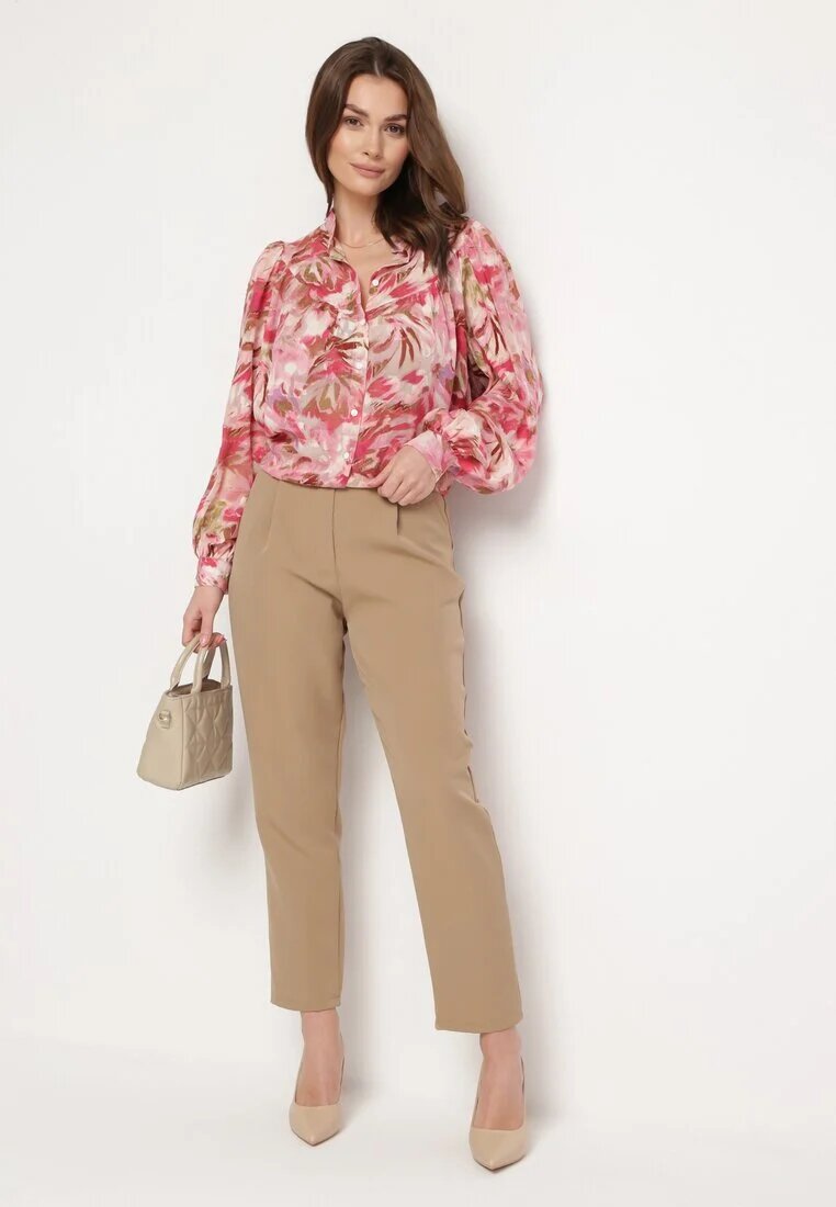 retro & icone Cămașă Roșu-Roz cu Model Floral cu Mâneci Lejere Nallestia