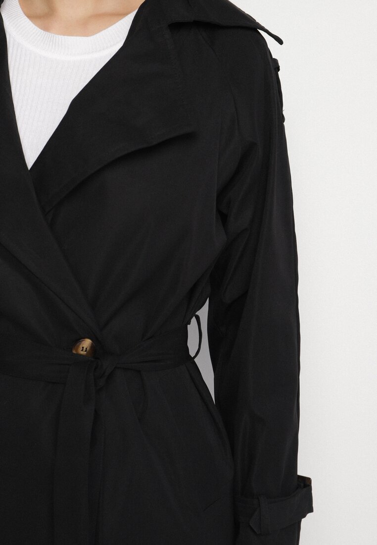 retro & icone Lung Palton Trench Negru Dublu cu curea în talie Cadenite