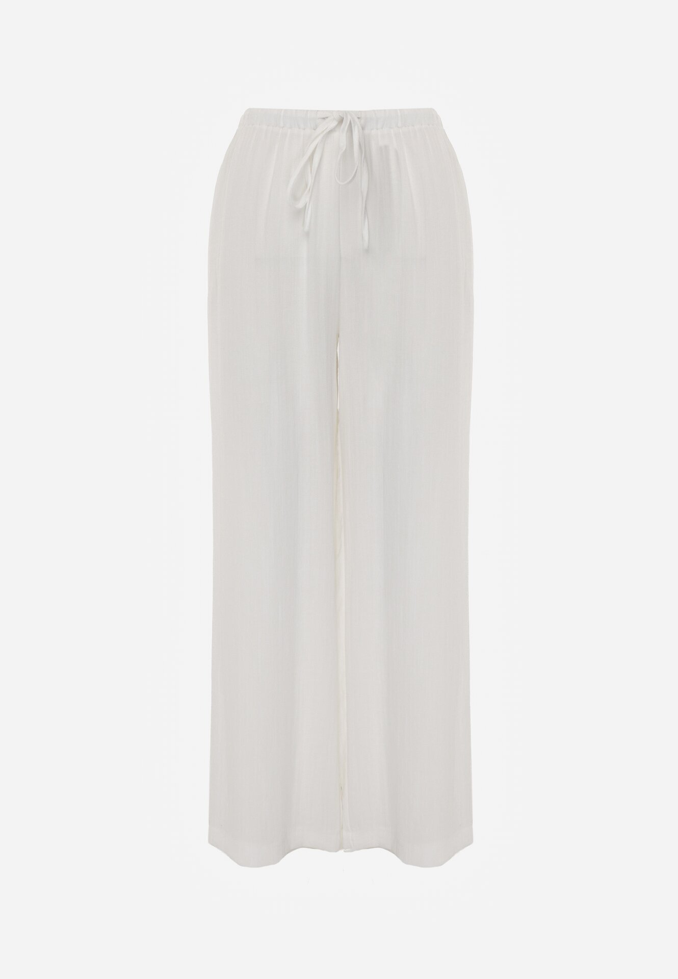 retro & icone Pantaloni Albi din Vâscoză cu Picioare Largi și Legătură în Talie Terisanna