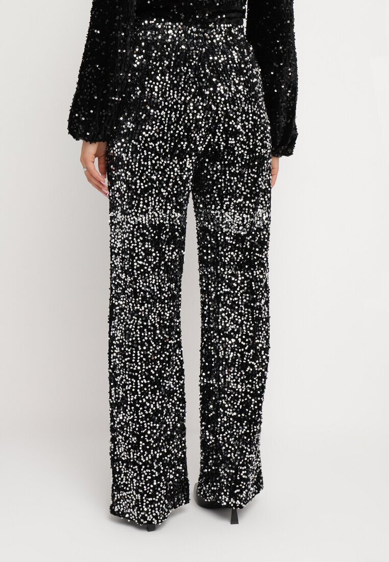 retro & icone Pantaloni argintii largi velurați cu paiete Mokkia