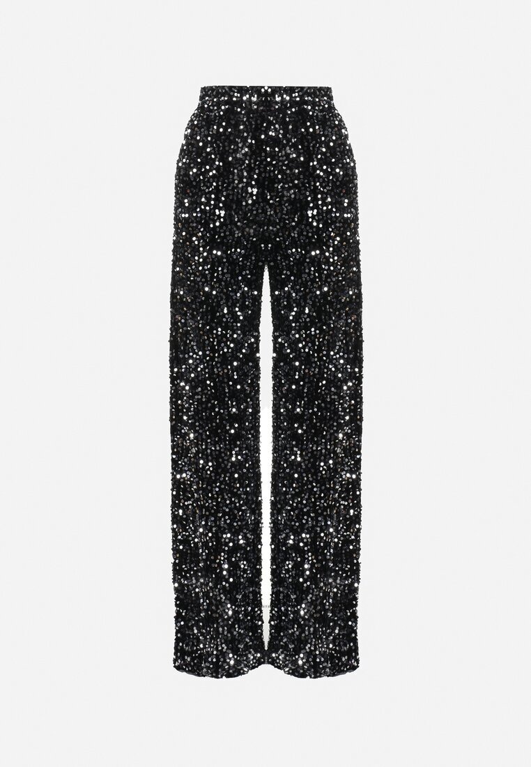 retro & icone Pantaloni argintii largi velurați cu paiete Mokkia