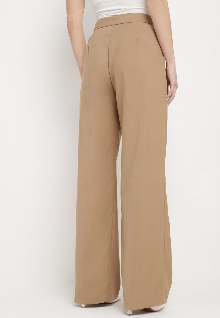 retro & icone Pantaloni Bej închis Clasici cu Buzunare și Picior Drept Trisonore