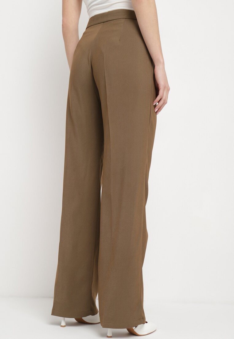 retro & icone Pantaloni Clasici Maro cu Buzunare și Picior Drept Trisonore