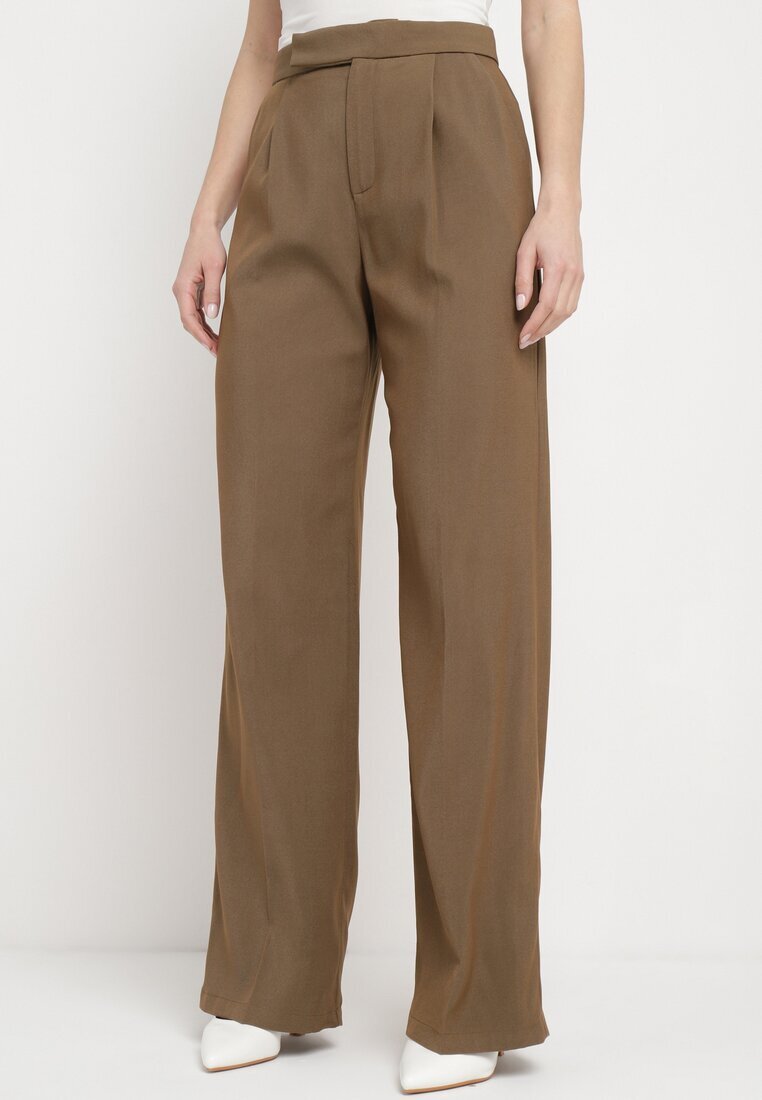 retro & icone Pantaloni Clasici Maro cu Buzunare și Picior Drept Trisonore
