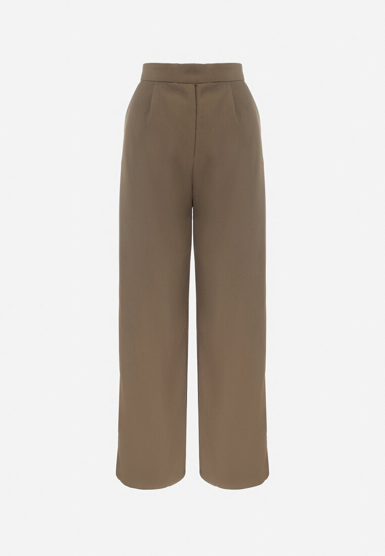 retro & icone Pantaloni Clasici Maro cu Buzunare și Picior Drept Trisonore