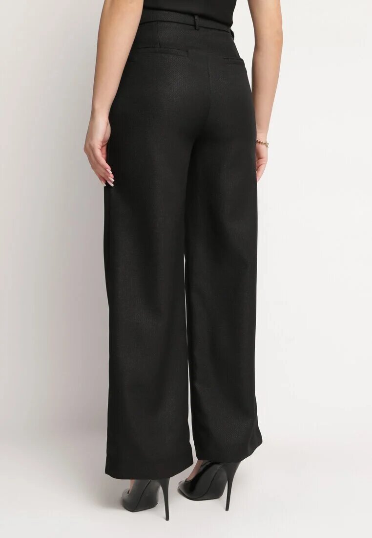 retro & icone Pantaloni Negri cu Talie Înaltă și Picioare Largi Decorați cu Fir Metalic Calondra