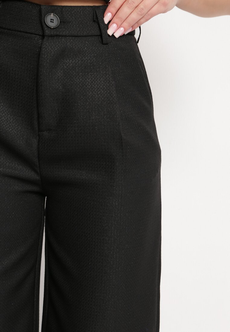 retro & icone Pantaloni Negri cu Talie Înaltă și Picioare Largi Decorați cu Fir Metalic Calondra