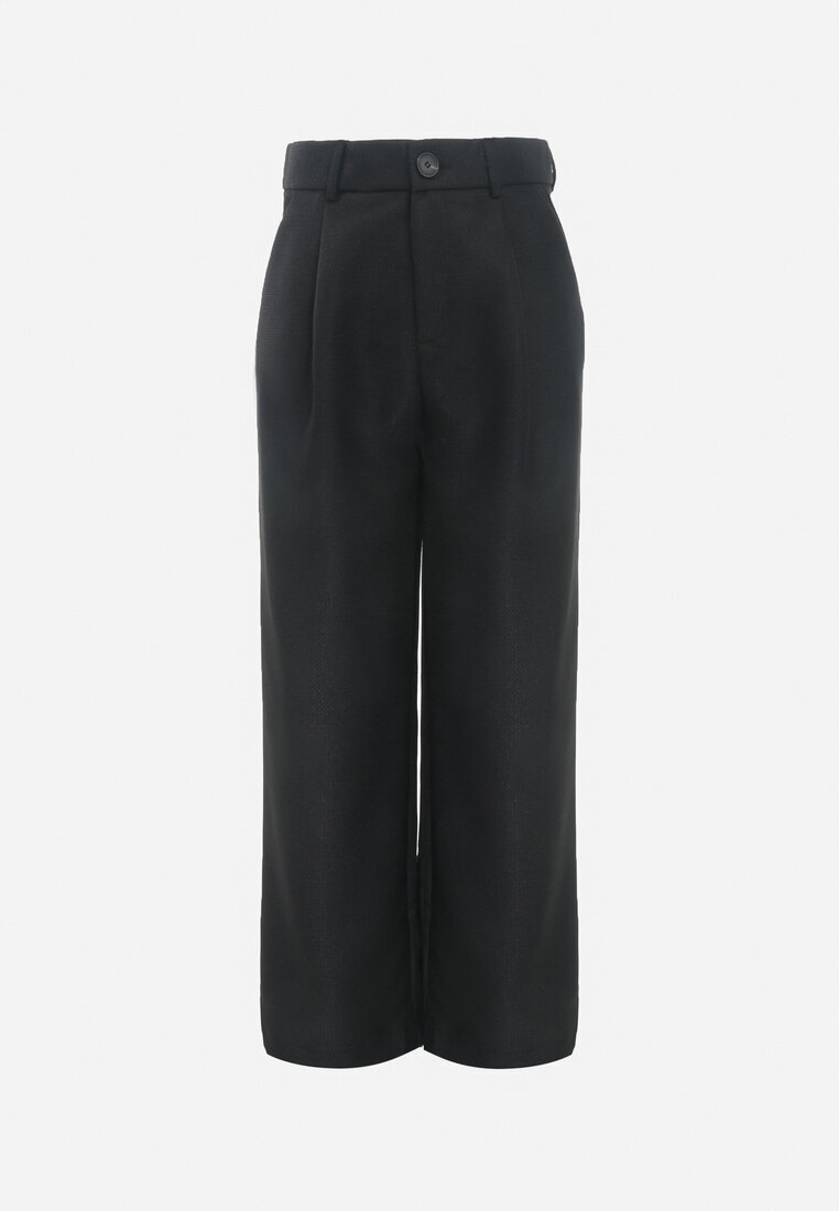 retro & icone Pantaloni Negri cu Talie Înaltă și Picioare Largi Decorați cu Fir Metalic Calondra