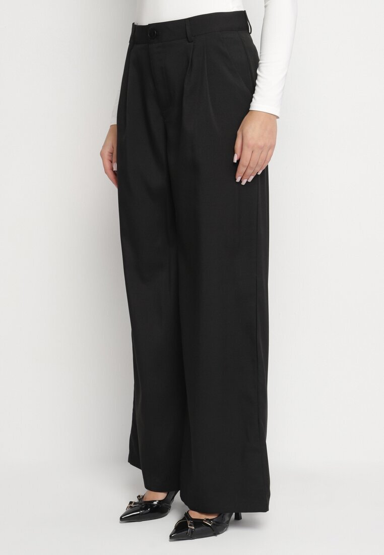 retro & icone Pantaloni Negri de costum cu picior drept cu talie înaltă Falzemira