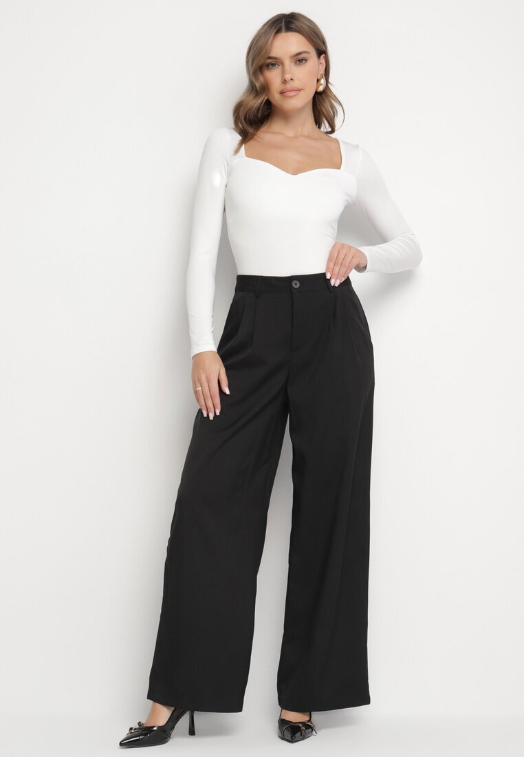 retro & icone Pantaloni Negri de costum cu picior drept cu talie înaltă Falzemira