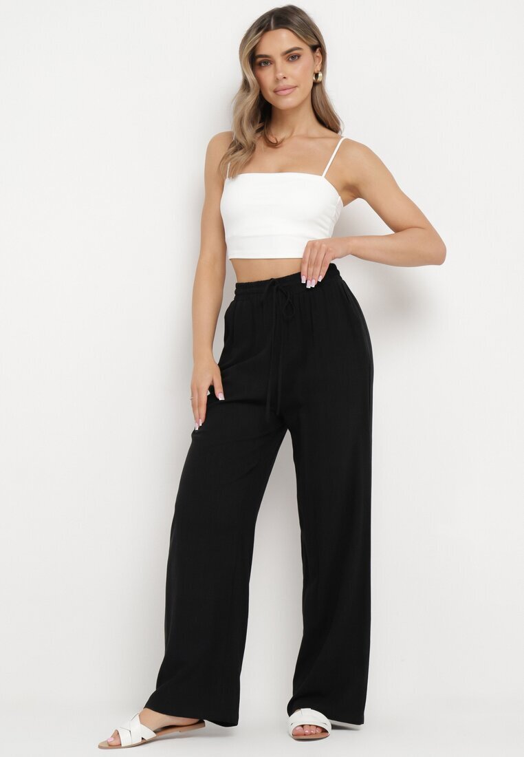 retro & icone Pantaloni Negri din viscoză cu in cu picioare largi Almaris