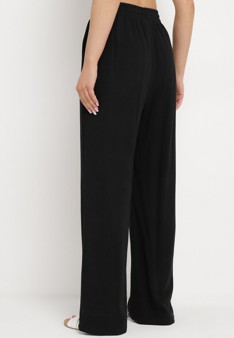 retro & icone Pantaloni Negri din viscoză cu in cu picioare largi Almaris