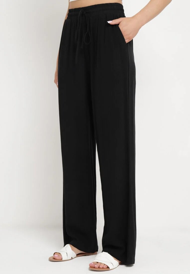retro & icone Pantaloni Negri din viscoză cu in cu picioare largi Almaris