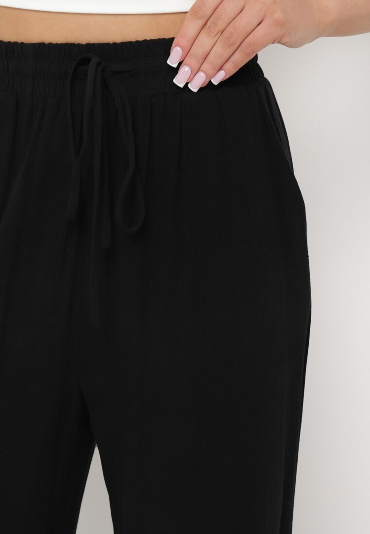 retro & icone Pantaloni Negri din viscoză cu in cu picioare largi Almaris