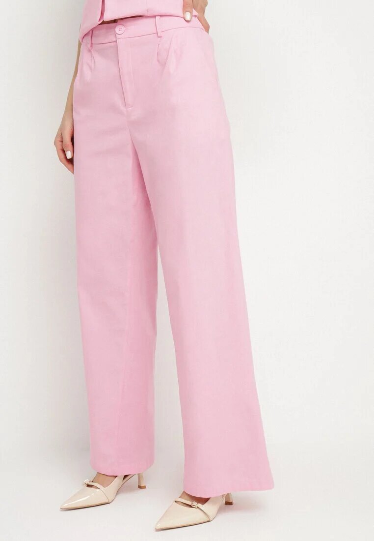 retro & icone Pantaloni roz din bumbac cu croială largă cu talie înaltă și elastic în talie Nalirna