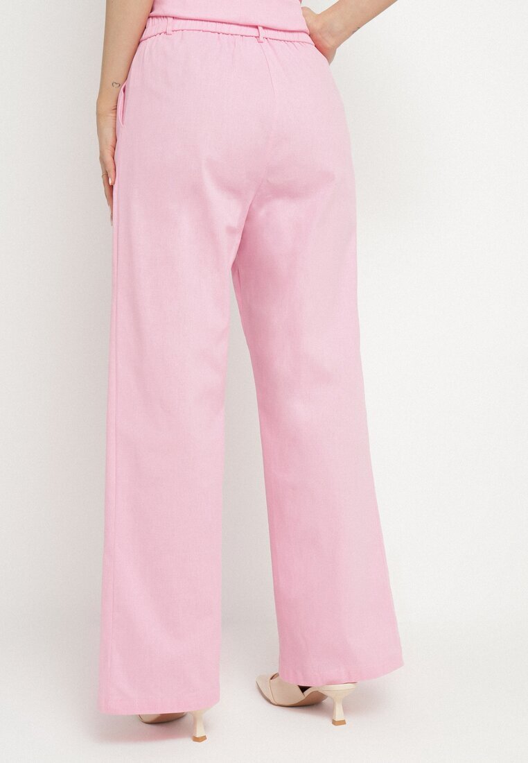 retro & icone Pantaloni roz din bumbac cu croială largă cu talie înaltă și elastic în talie Nalirna